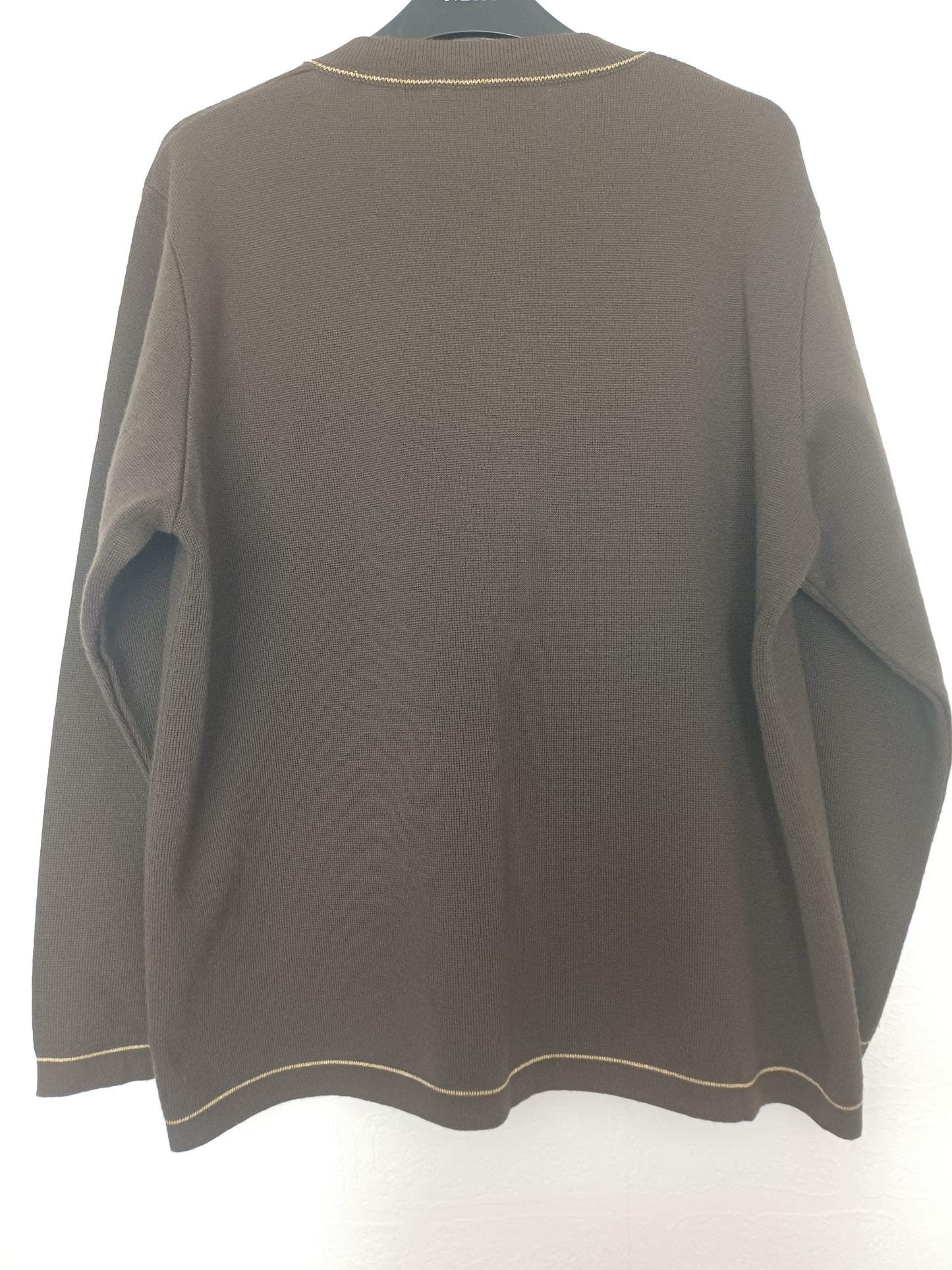 Grazia Brown Wool Blend Cardigan Jacket Embroidered Swirl Gold Button 23" PTP - Very Good Condition