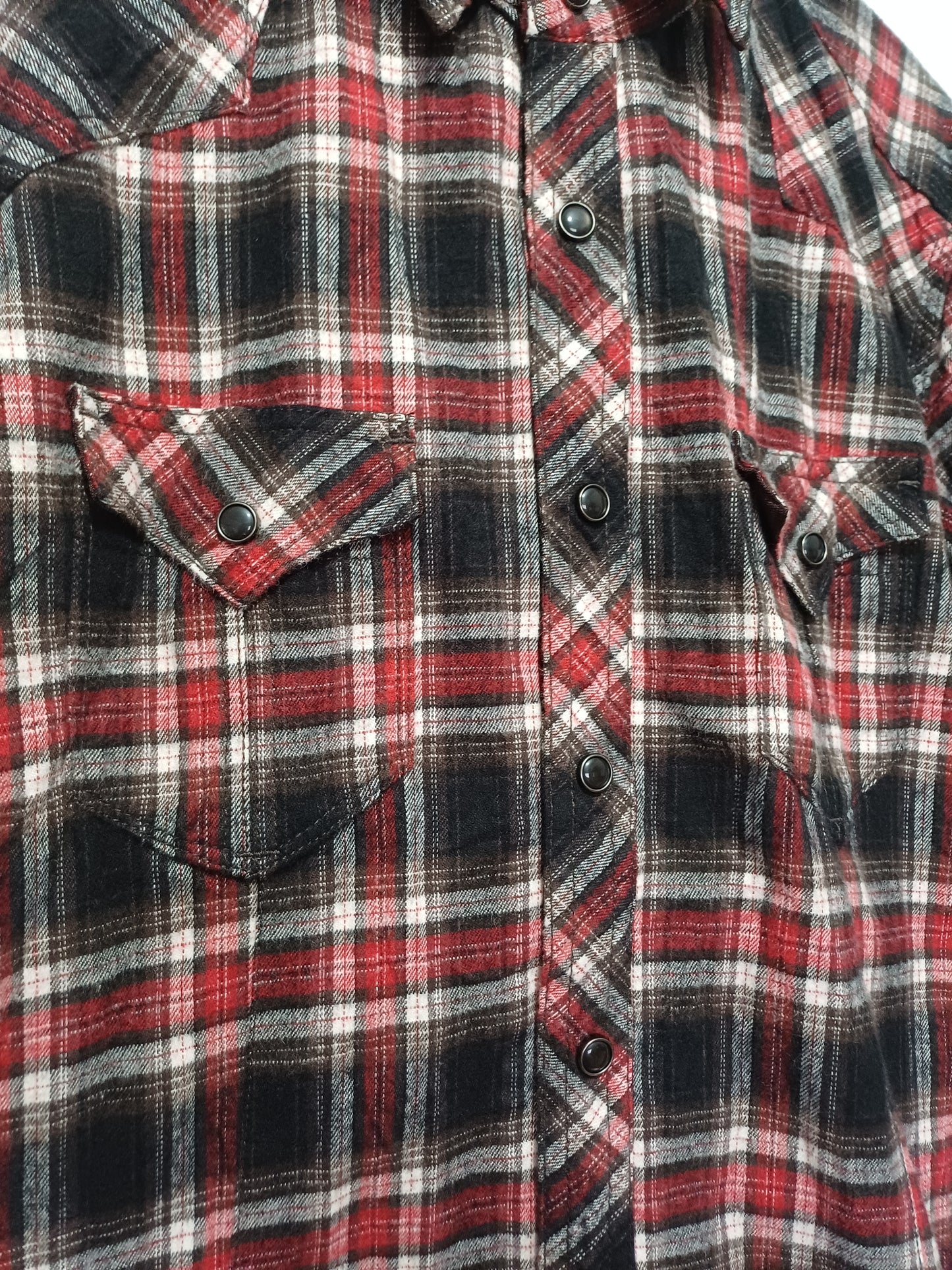 Nicole Club for Men Red Black Grey White Check Flannel Shirt 19" PTP - Good Condition