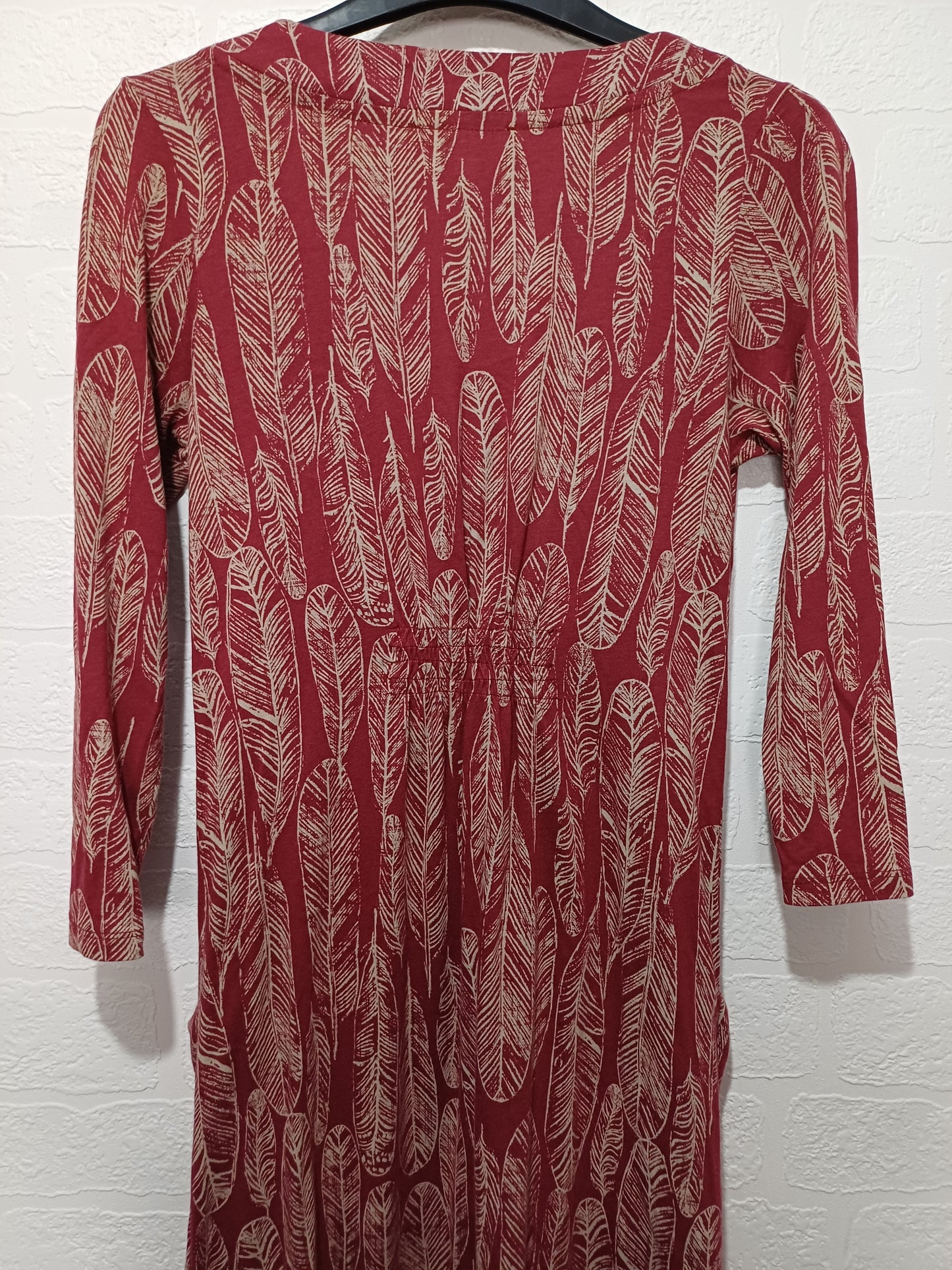 White Stuff Red/Burgundy Leaf Print Midi Dress Size 8 15" PTP - Very Good Condition