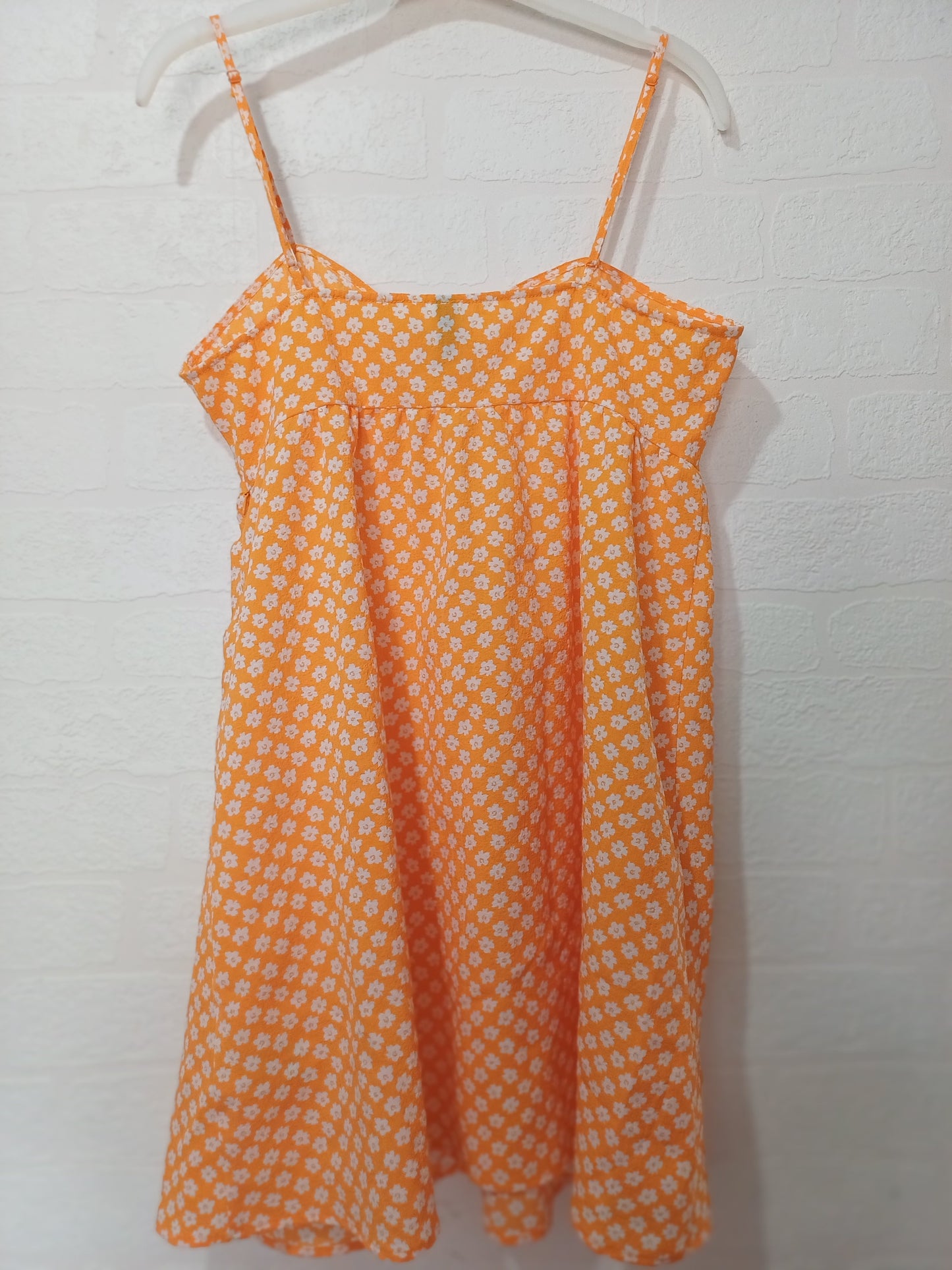 H&M Divided Orange Floral Strappy Summer Dress Medium 17" PTP - Very Good Condition