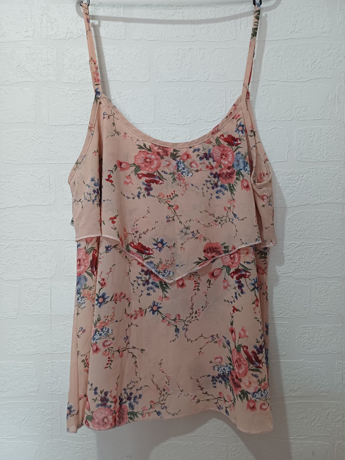 Pink Floral Cold Shoulder Boho Top XL 21" PTP - Very Good Condition