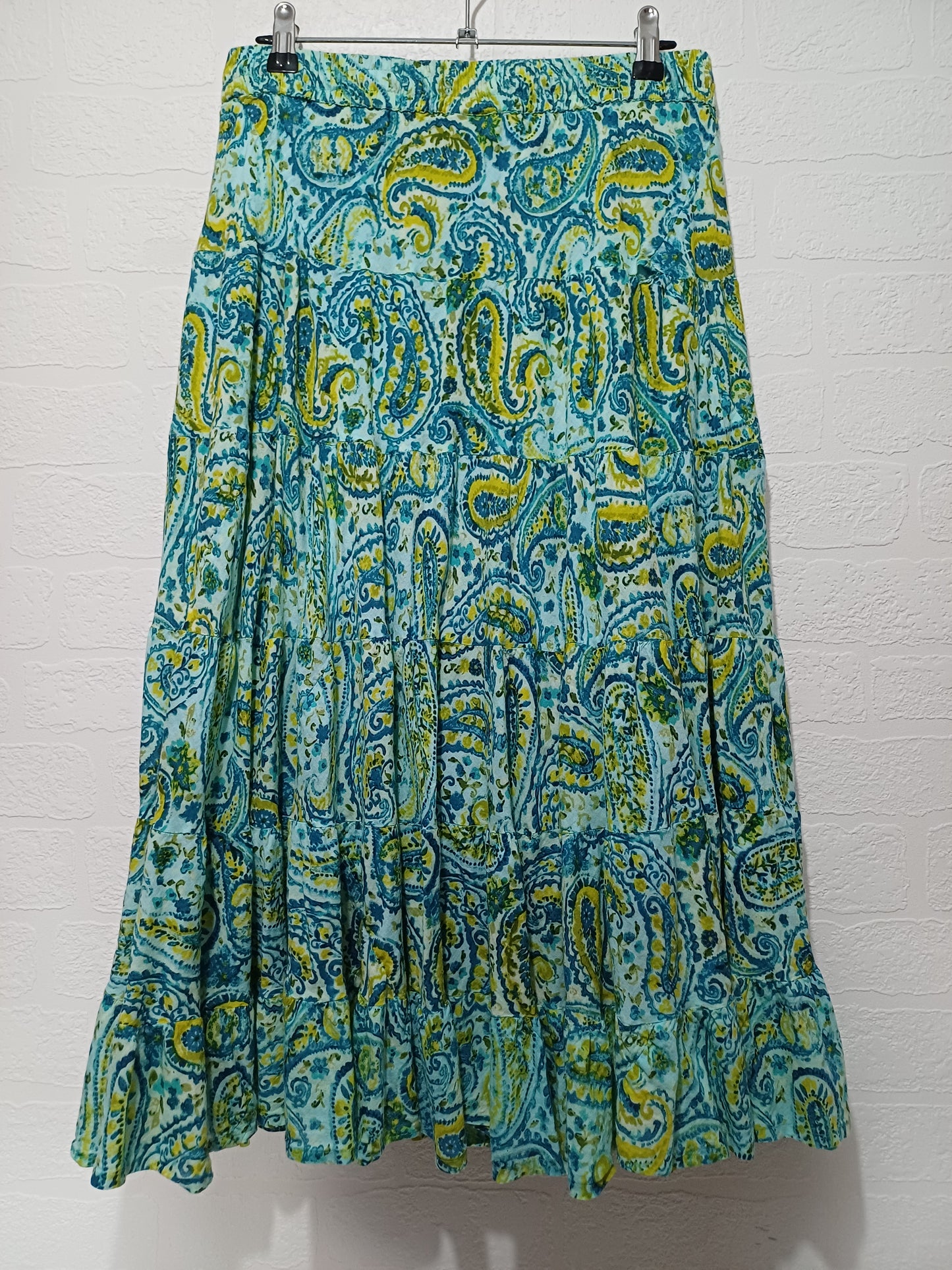 Cerulean by Blue Diamond Turquoise and Green Paisley Midi Skirt Size 12 - Very Good Condition