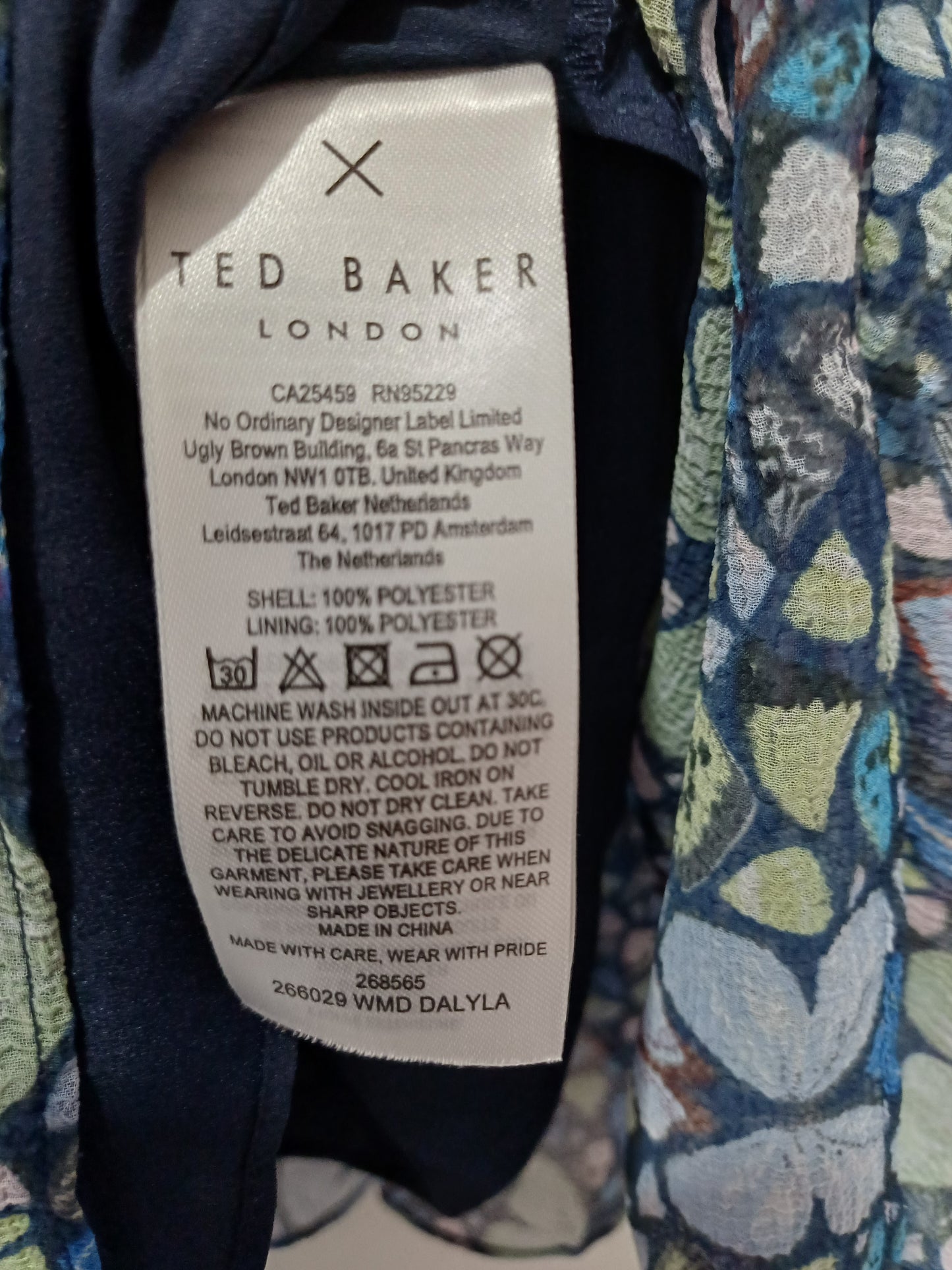 Ted Baker Dalyla Blue Butterfly Print Chiffon Mini Dress Size 1 Approx. 19" PTP - Very Good Condition