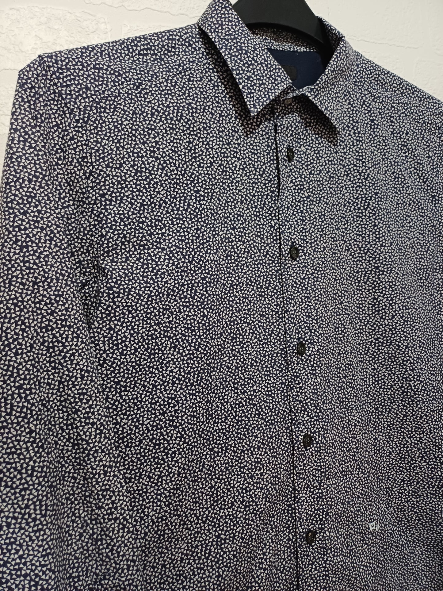 Men's Shirt Diesel Navy Blue & White Geometric Slim Fit Approx. Medium Approx. 19" PTP - Very Good Condition