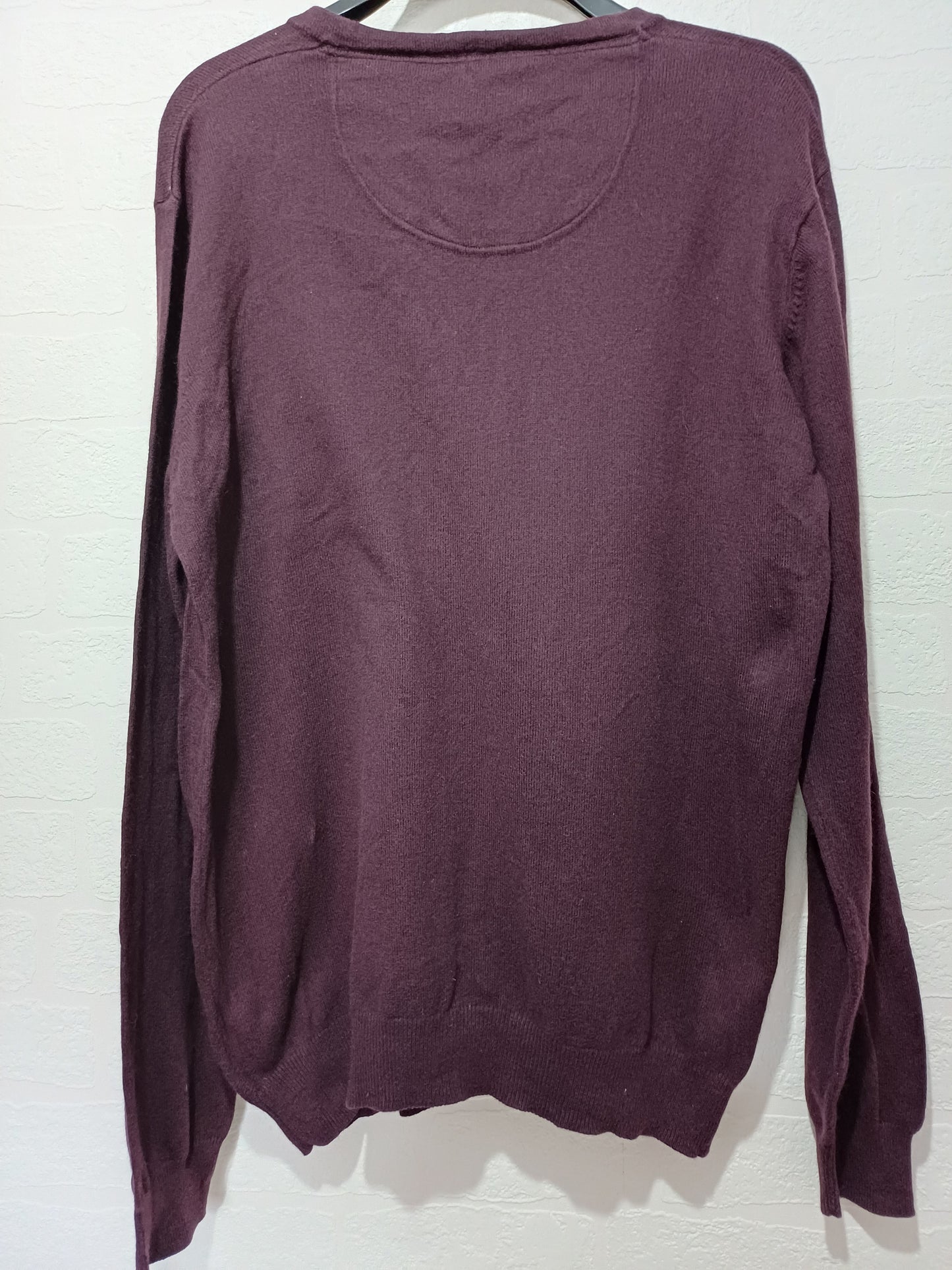 Men's Jumper Jeff Banks London Burgundy V-Neck Cotton Cashmere Size L - Very Good Condition