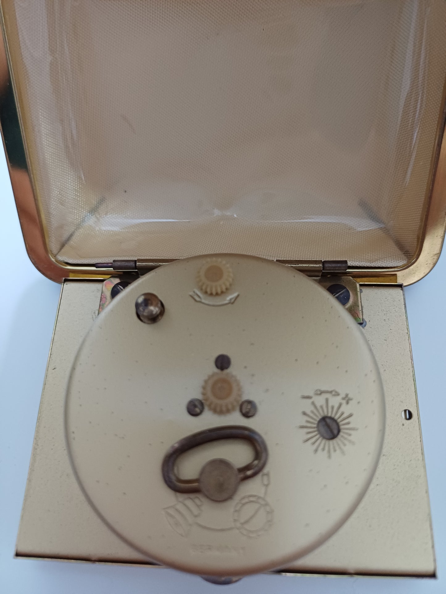 Vintage Tempora Folding Travel Alarm Clock Gold Tone 2 Jewels Movement Made in Germany - Very Good Vintage Condition