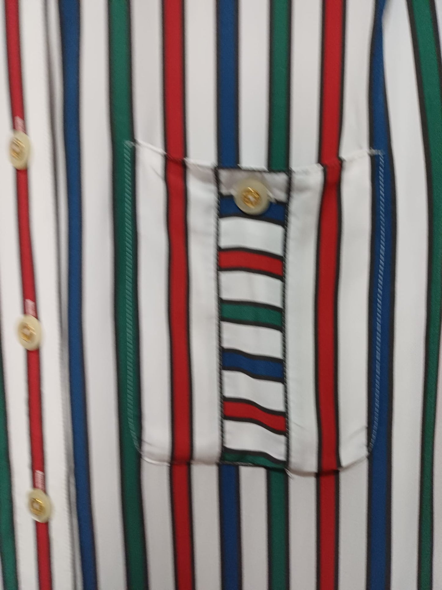 Women's Striped Blouse Shirt White Blue Red Green UK 12 / EU 38 Short Sleeve Delmod International - Like New Condition