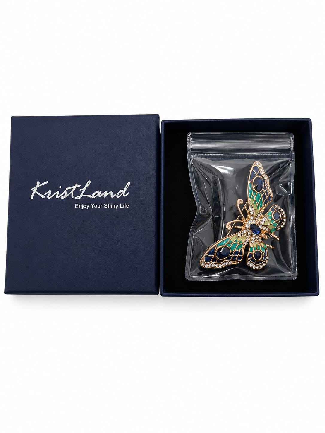 Kristland Butterfly Brooch Blue Green Crystal Rhinestone Gold Tone New