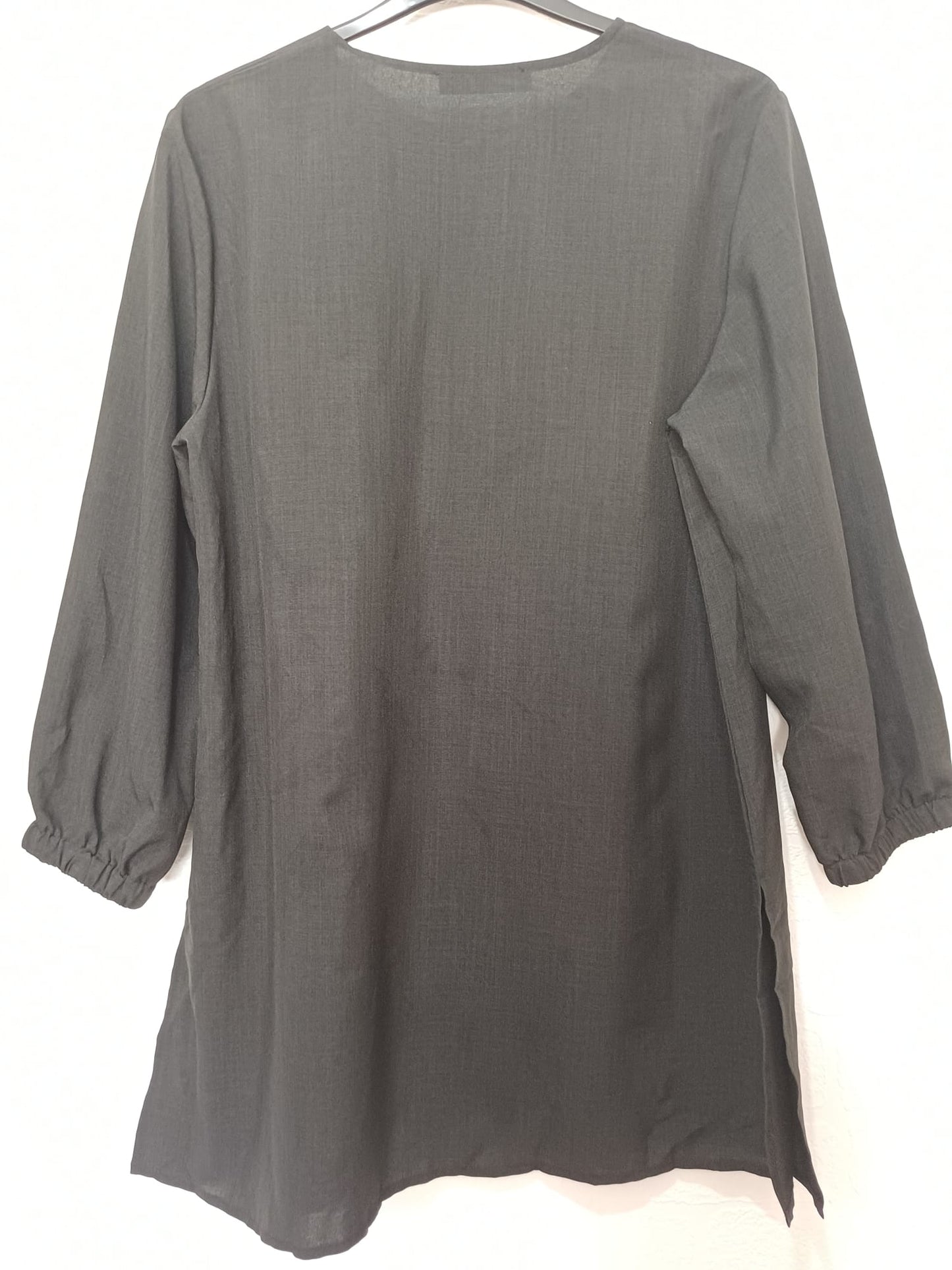 Women's Longline Tunic Blouse Top ZANZEA Black 3/4 Sleeve Round Neck Button Detail XXL Approx. 23" PTP - Very Good Condition