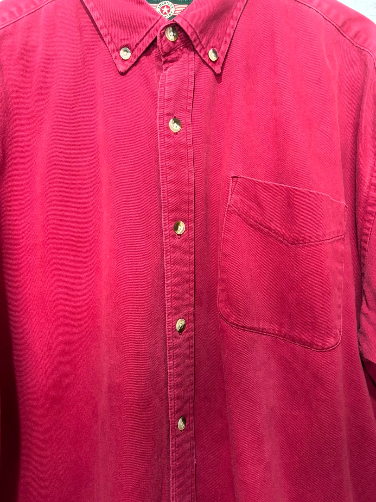 Men's Shirt American Outpost Red/Burgundy Button Down XL Approx. 26" PTP - Very Good Condition