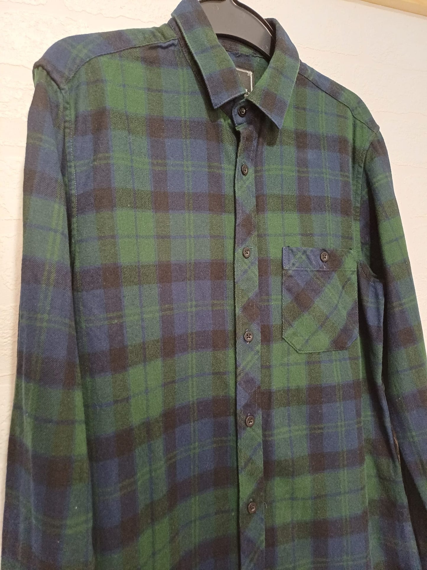 Men's Flannel Shirt John Partridge Green/Navy Size Small Approx. 18" PTP - Great Condition