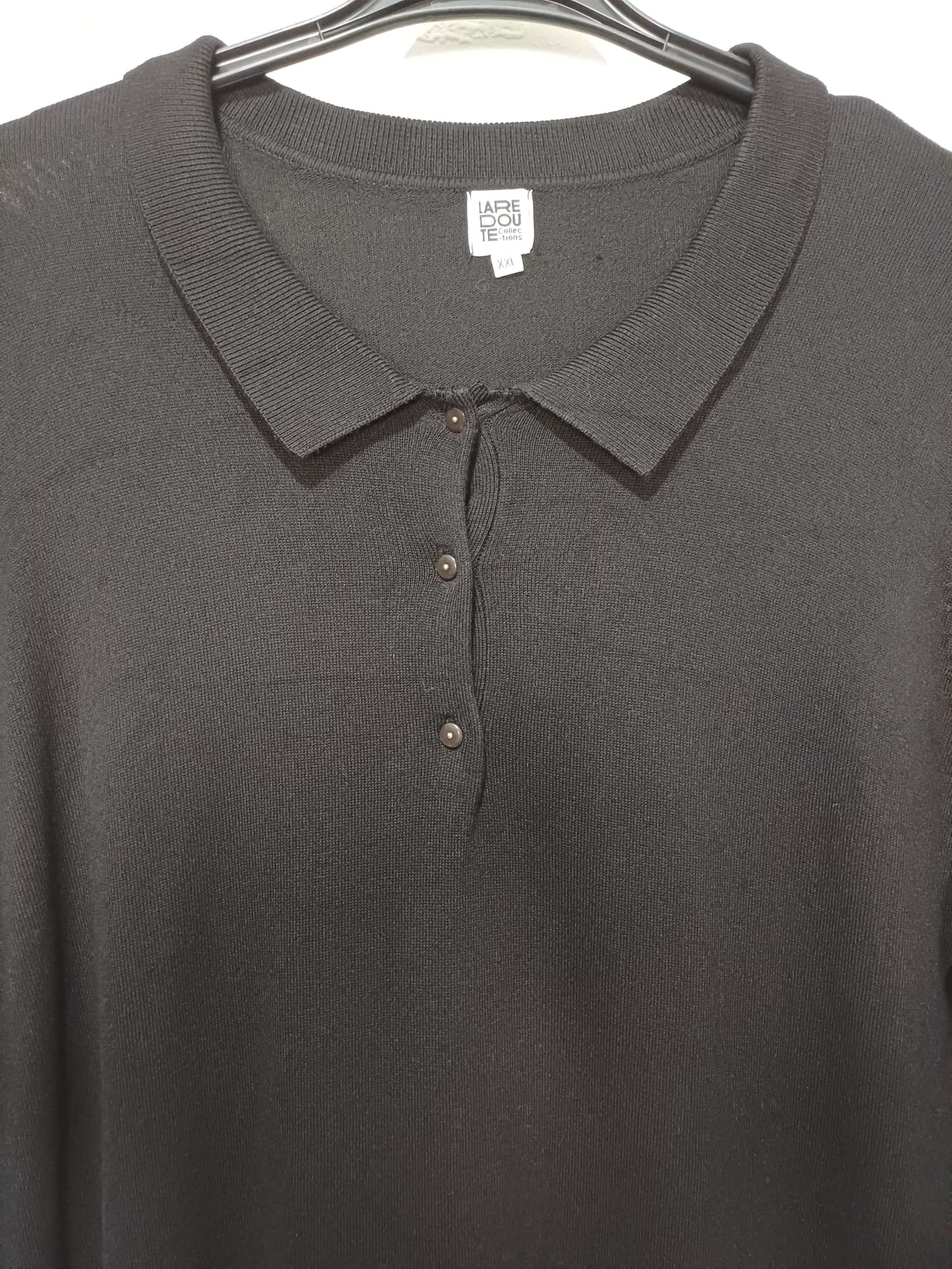 Men's Polo Jumper La Redoute Collections Black Long Sleeve 3-Button Neckline XXL Approx. 21" PTP - Very Good Condition