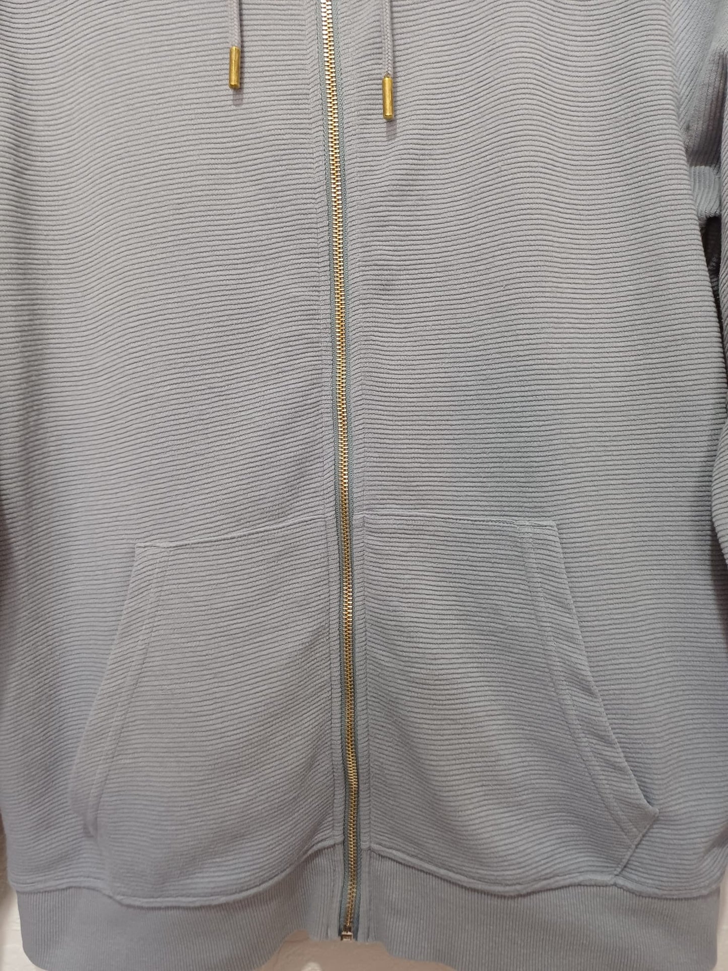 Men's Hoodie Alpha One Blue Grey Ribbed Textured Full Zip Medium Approx. 22" PTP - Good Condition