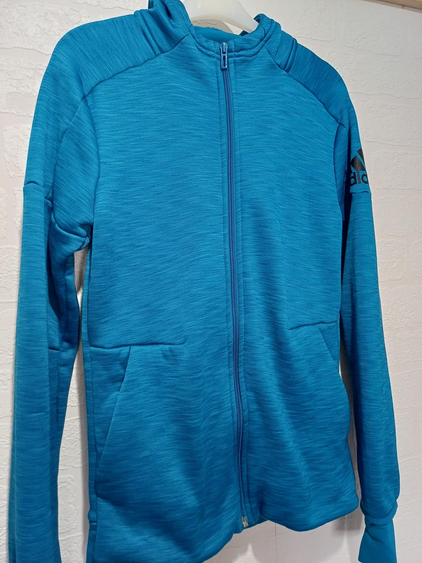 Adidas Climacool Heat Jacket Full Zip Sports Hood Age 13-14 Fits Adults Size 8 Approx. 16" PTP - Good Condition
