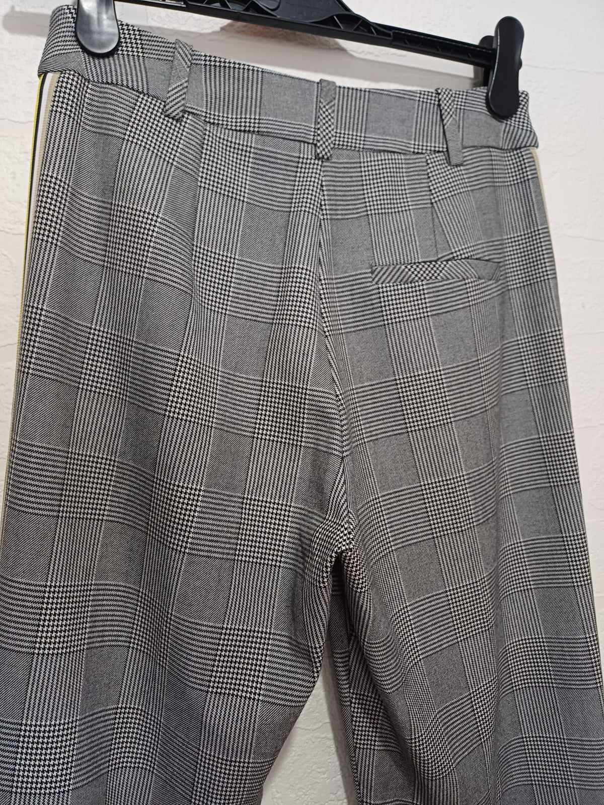 Women's Trousers Topshop Grey Check Yellow Side Stripe UK 8 W28 L30 - Very Good Condition