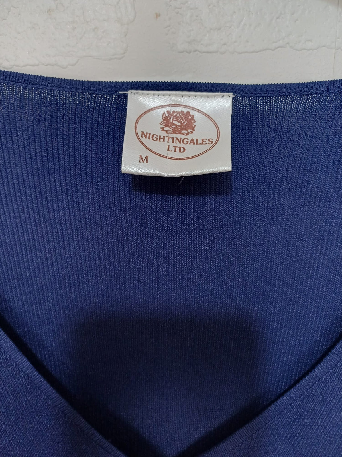 Women's Cardigan Nightingales Navy Blue V-Neck Button Size M Very Good Condition