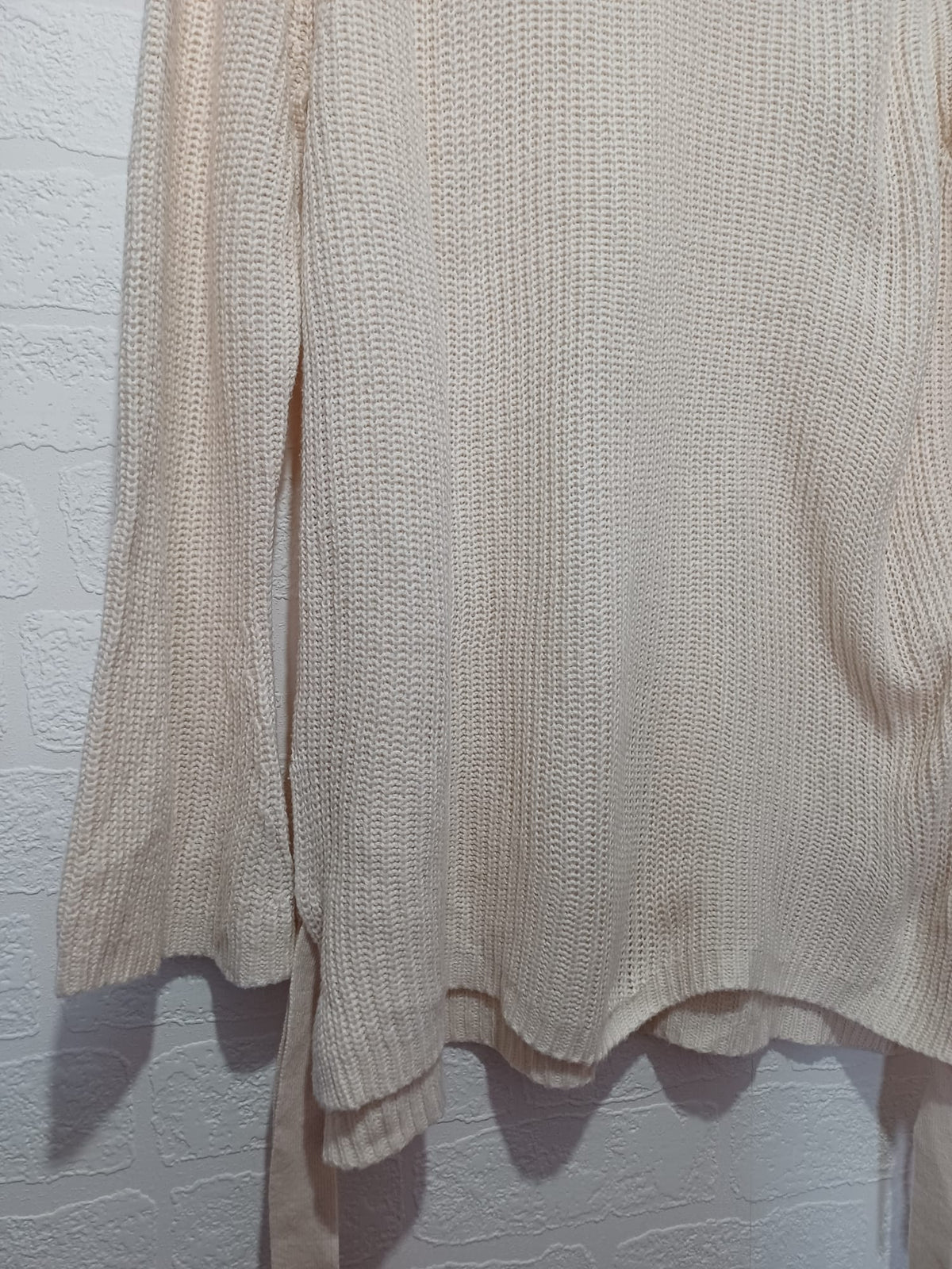 Women's Jumper Dorothy Perkins Cream Chunky Knit Relaxed Longline Tie-Side Split Size UK 16 Very Good Condition