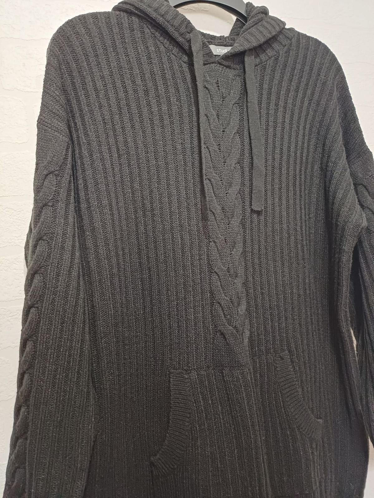 Women's Plus Size Jumper Studio Black Cable-Knit Hooded Tunic Size 16/18 Very Good Condition
