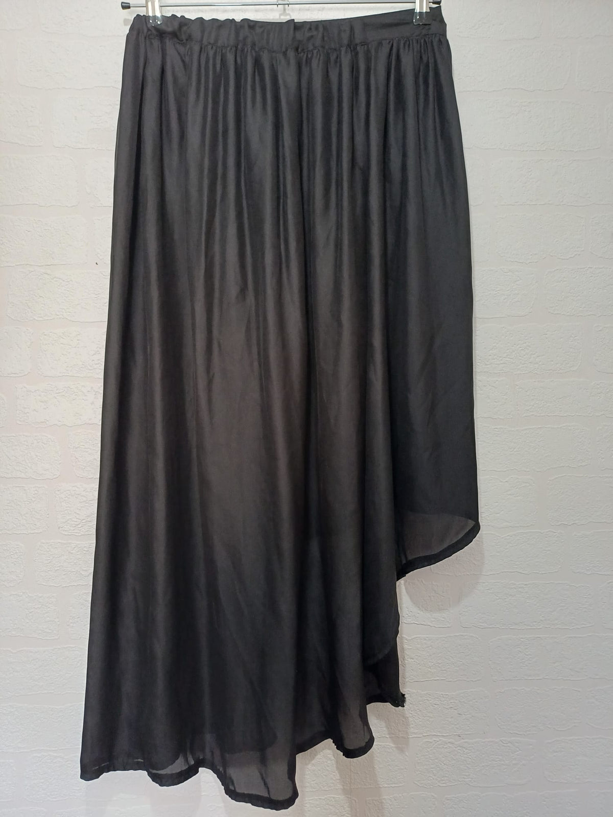 Women's Maxi Skirt Miss Loona Black Asymmetric Dip-Hem Elastic Waist Size by Measurements Very Good