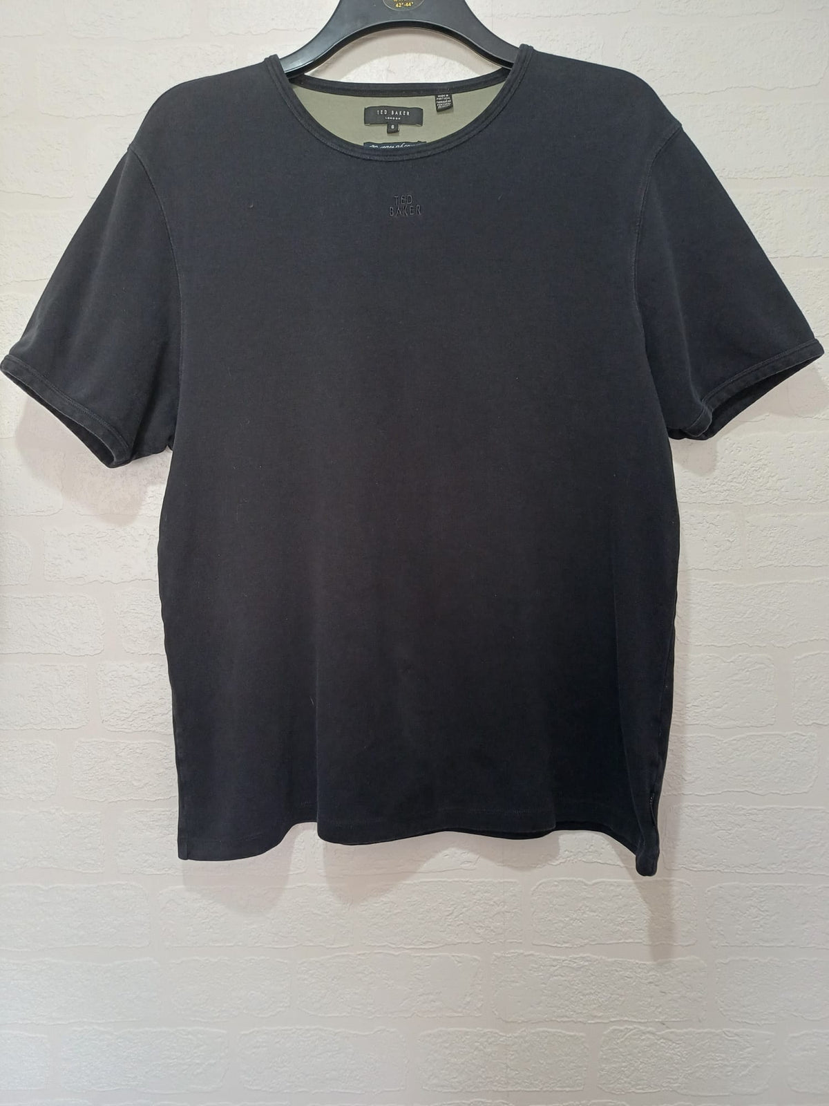 Men's T-Shirt Ted Baker Charcoal Black Embroidered Logo Relaxed Fit XXL Very Good