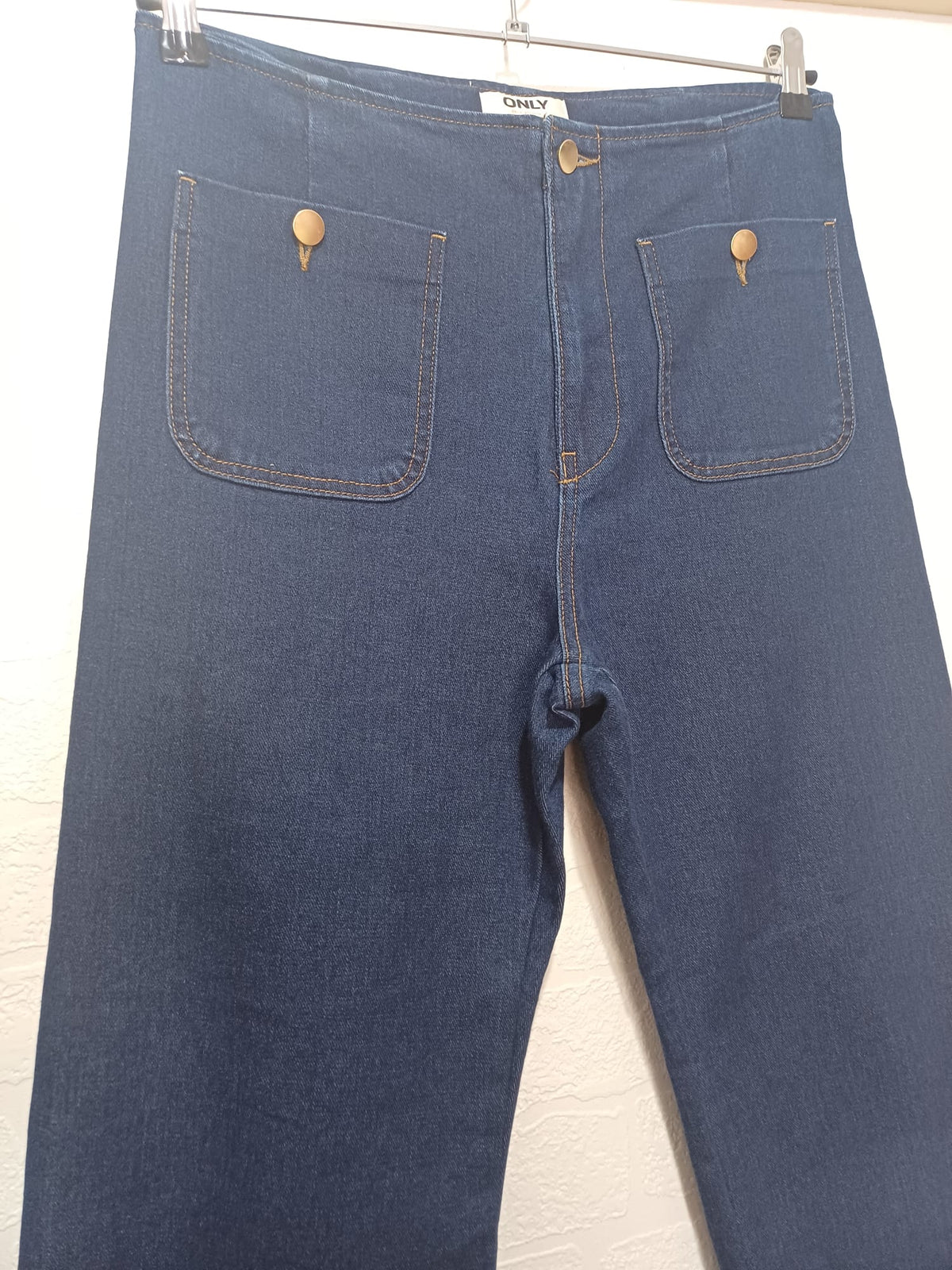 Women's Jeans ONLY Dark Wash High-Waisted Wide Leg Patch Pockets Approx. W32 L28 Very Good Pre-Owned Condition