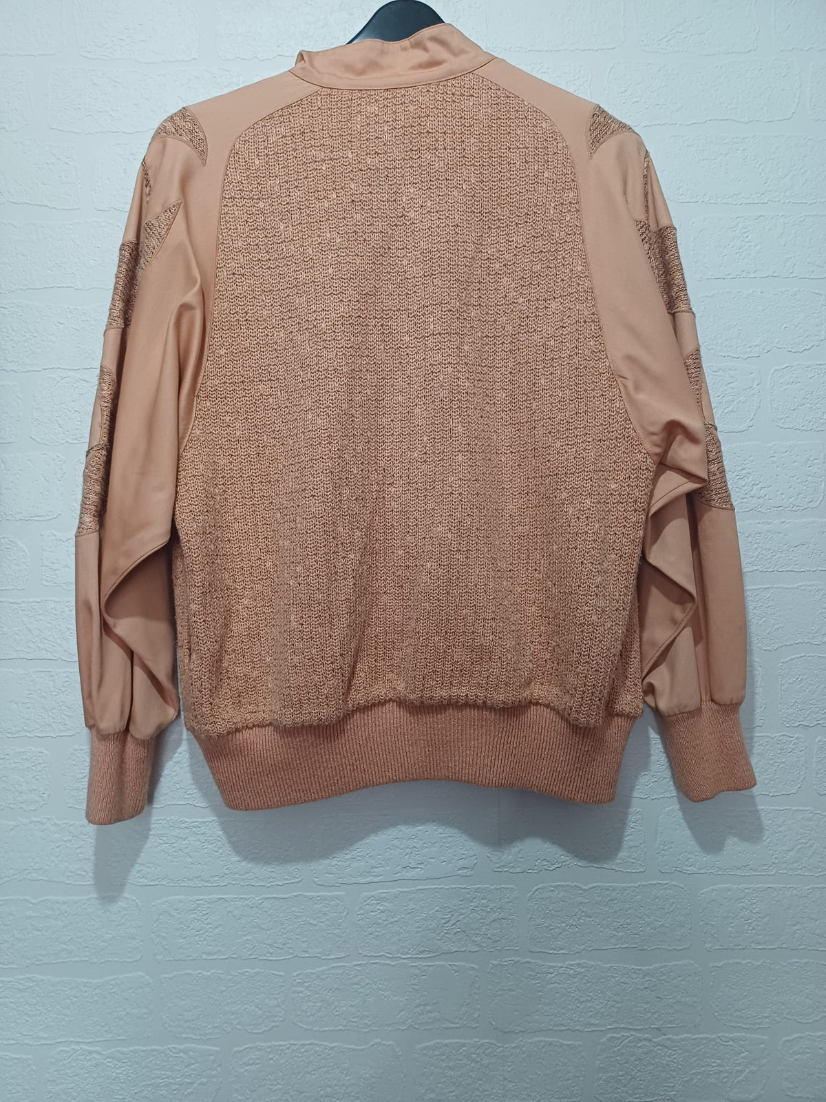 Women's Cardigan Jacket Linea Hauber Peach Vintage Knit & Satin Bomber Size 10 Great Condition