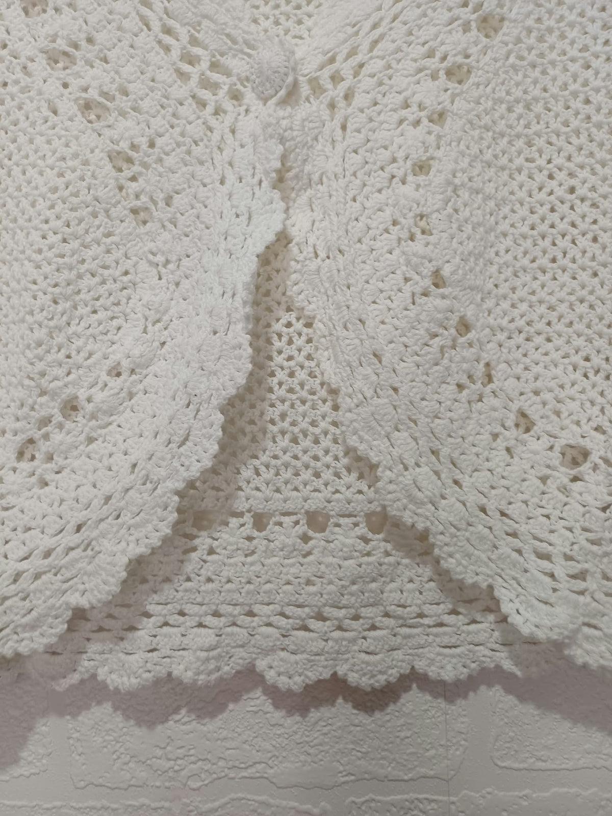 Women's Bolero Cardigan iZ White Cotton Crochet Short Sleeve Size L Very Good Condition