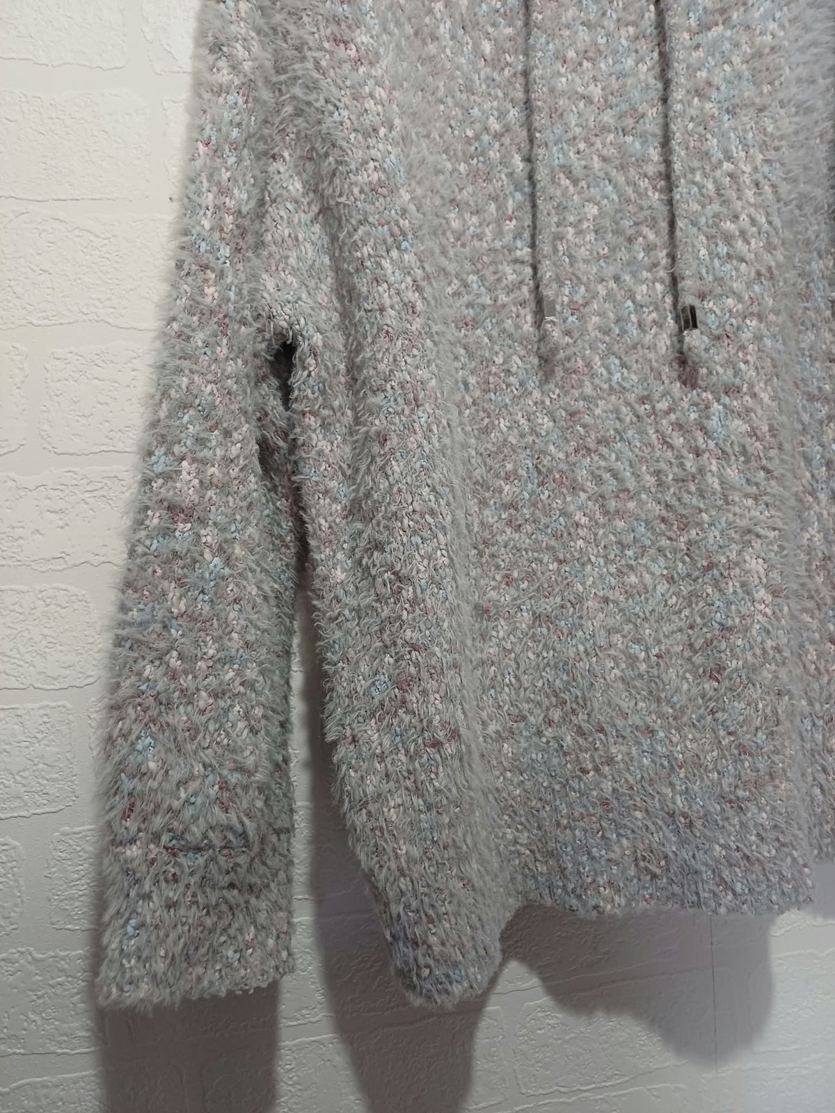 Women's Jumper Tu Grey Marl Fluffy Boucle Knit Hooded Long Sleeve Size L Very Good Condition