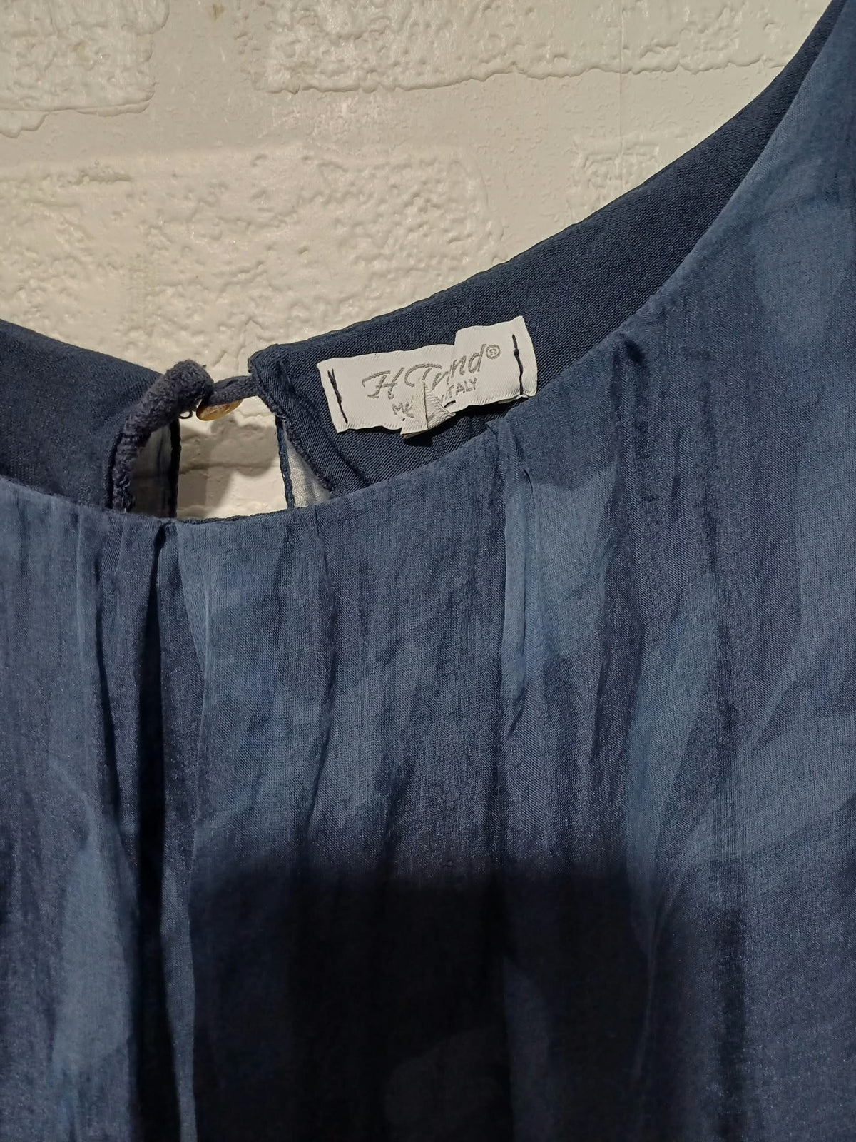 Women's Tunic Top H Trend Navy Blue Silk Outer Lace Trim Layered Size XL With Sleeve Flaw