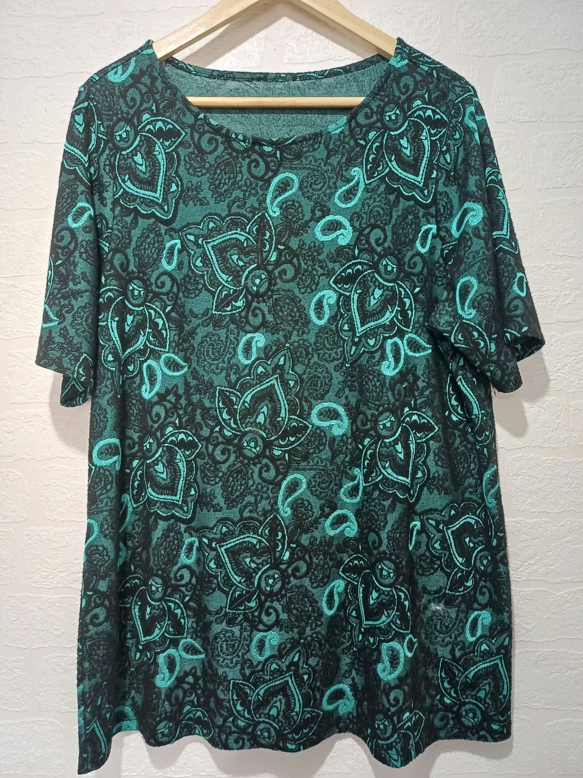 Women's Top George Teal Black Textured Paisley Short Sleeve Plus Size UK 18 Very Good Condition