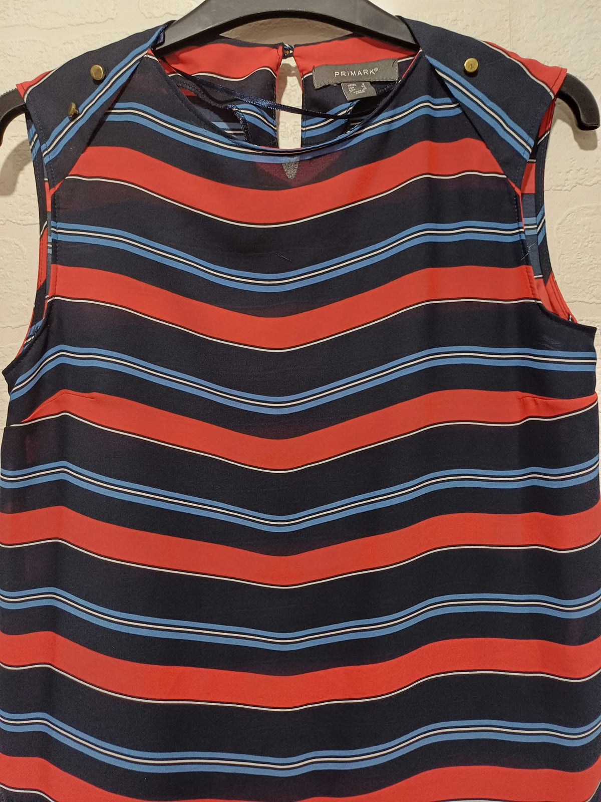 Women's Blouse Primark Navy & Coral Orange Striped Sleeveless Size 8 Very Good Condition