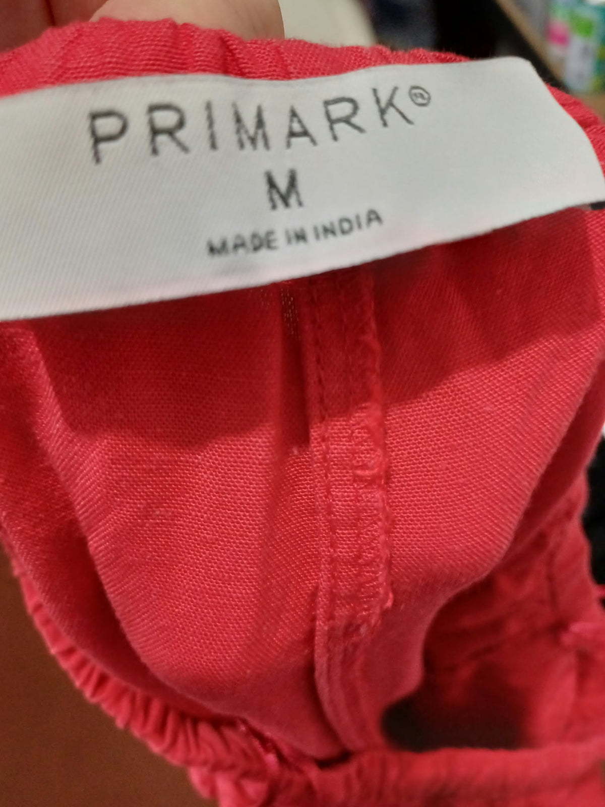 Women's Trousers Primark Red Linen Blend Wide Leg Drawstring Size M Very Good Condition