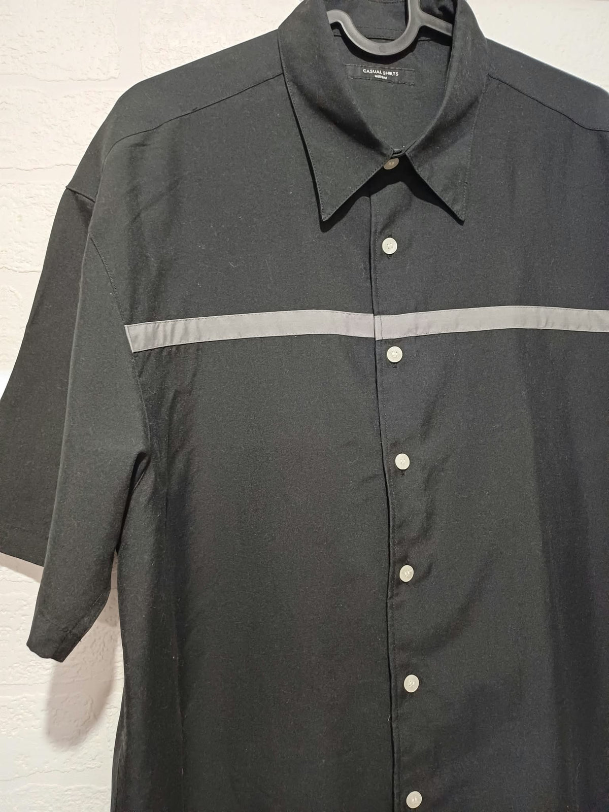 Men's Shirt St. Bernard Black & Grey Contrast Stripe Short Sleeve Size M Very Good Condition
