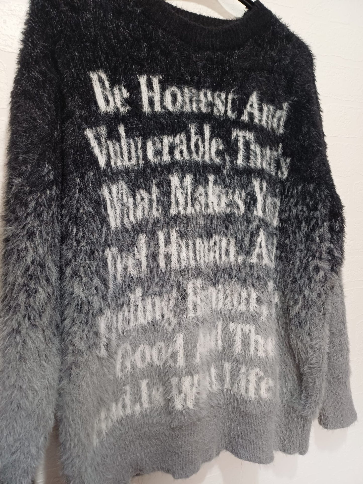 Women's Savage Base Fluffy Ombre Slogan Jumper Grey Black Size M Approx. 23" PTP - Very Good Condition