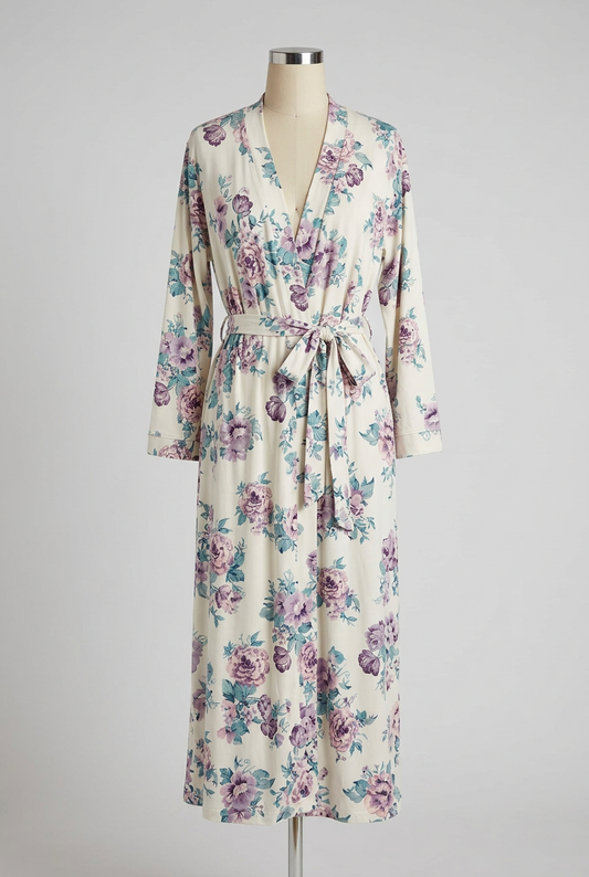 Women's Dressing Gown M&S White & Pink Floral Longline Tie Belt Size 16 Very Good Condition