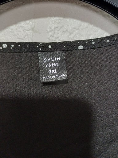 SHEIN Curve Black & White Speckled Wrap Peplum Blouse Plus Size 3XL Approx. 22" PTP - Very Good Condition