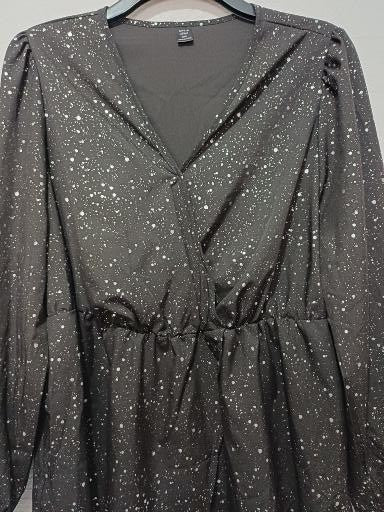 SHEIN Curve Black & White Speckled Wrap Peplum Blouse Plus Size 3XL Approx. 22" PTP - Very Good Condition