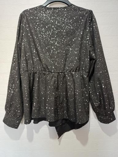 SHEIN Curve Black & White Speckled Wrap Peplum Blouse Plus Size 3XL Approx. 22" PTP - Very Good Condition