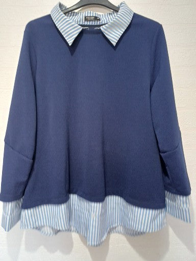 SHEIN Curve Blue Stripe Collared Layered Look Blouse Plus Size 3XL Approx. 24" PTP - Very Good Condition