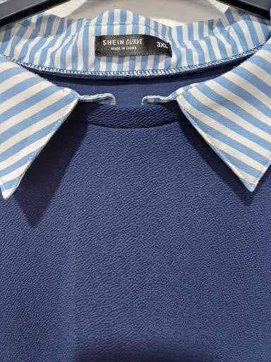 SHEIN Curve Blue Stripe Collared Layered Look Blouse Plus Size 3XL Approx. 24" PTP - Very Good Condition