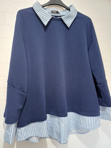 SHEIN Curve Blue Stripe Collared Layered Look Blouse Plus Size 3XL Approx. 24" PTP - Very Good Condition