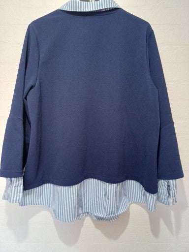 SHEIN Curve Blue Stripe Collared Layered Look Blouse Plus Size 3XL Approx. 24" PTP - Very Good Condition