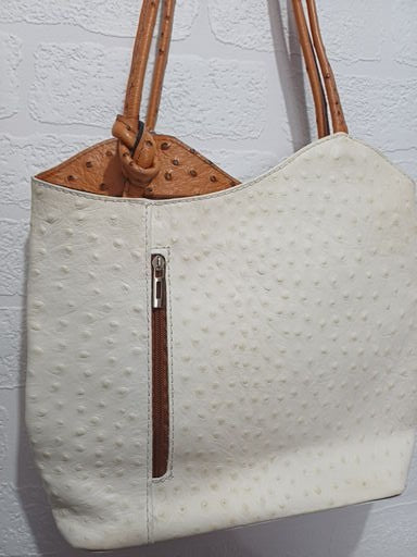 Handbag Converts Into Backpack White Tan Zip Pockets Preloved - Good Condition