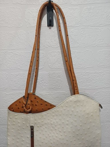 Handbag Converts Into Backpack White Tan Zip Pockets Preloved - Good Condition