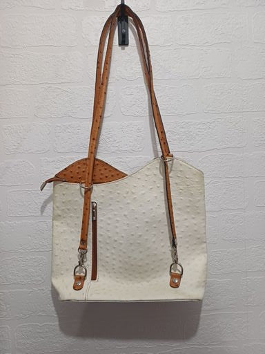 Handbag Converts Into Backpack White Tan Zip Pockets Preloved - Good Condition