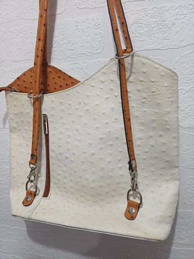 Handbag Converts Into Backpack White Tan Zip Pockets Preloved - Good Condition