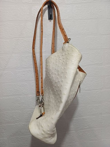 Handbag Converts Into Backpack White Tan Zip Pockets Preloved - Good Condition