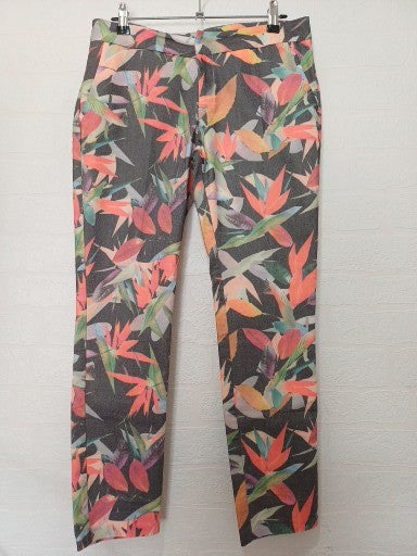 Women's Trousers Pakta Black Multi Floral Tropical Print Straight Leg Size S Approx. 31" W 26" L - Good Condition