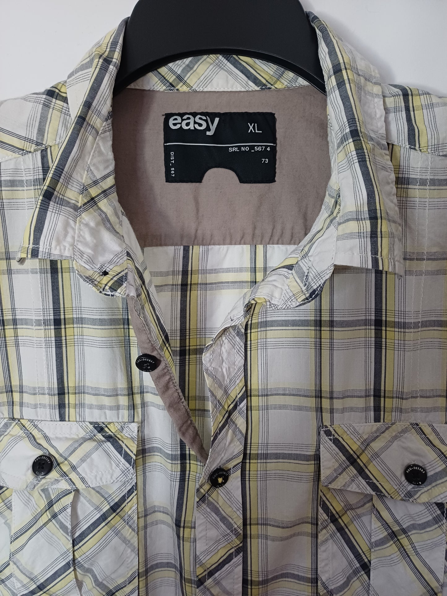 Easy Multi White Yellow Short Sleeve Shirt XL 24" PTP - Very Good Condition