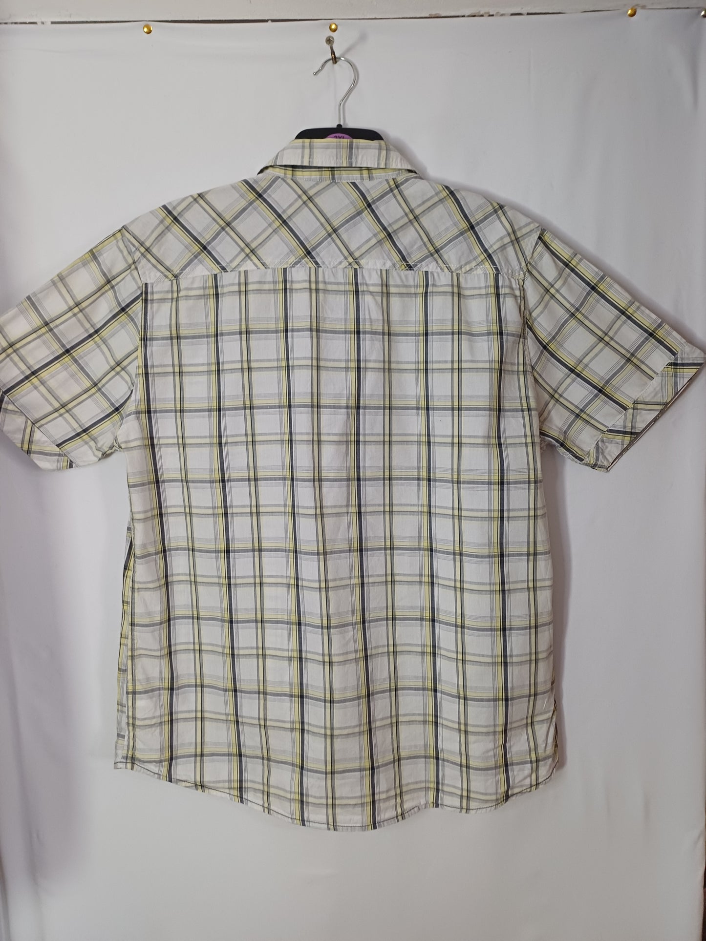 Easy Multi White Yellow Short Sleeve Shirt XL 24" PTP - Very Good Condition